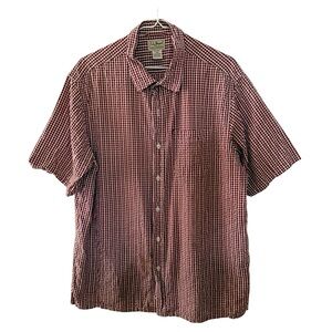 L.L. Bean Men Plaid Shirt Size Large Reg Seersucker Button Up Red White Cotton